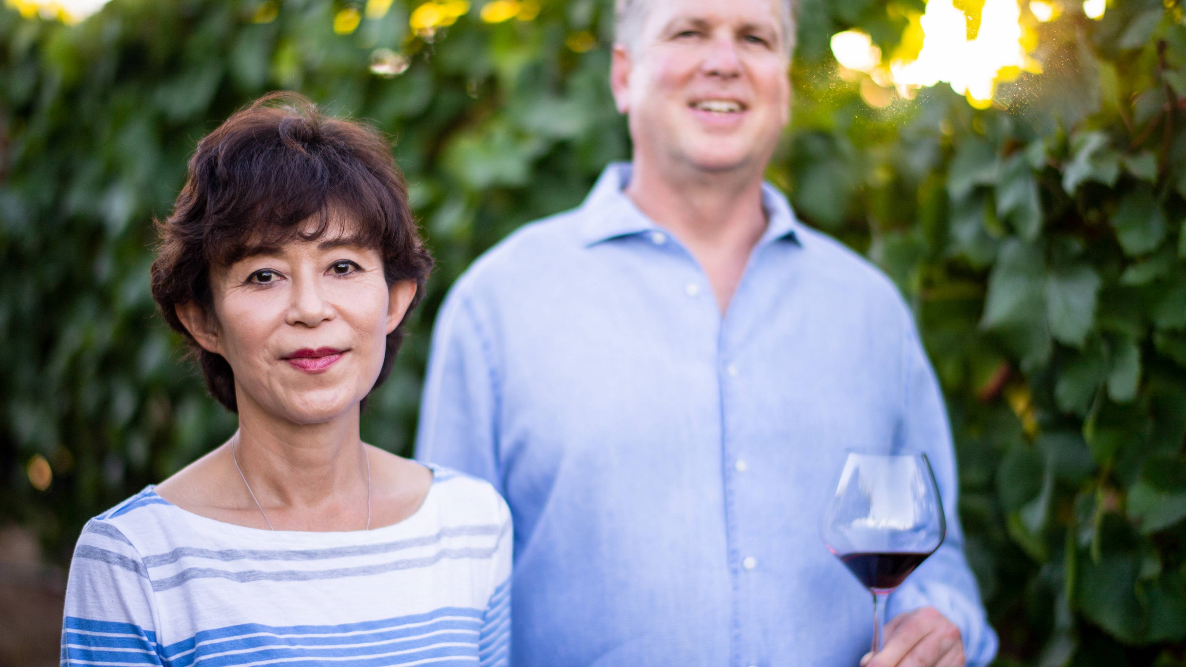 Akiko and Ken Freeman in the vineyard Akiko and Ken Freeman in the vineyard