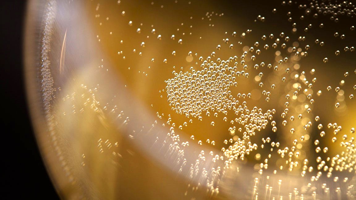 Champagne bubbles in close-up
