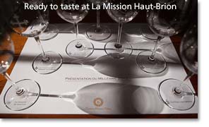 Tasting glasses at La Mission Haut-Brion