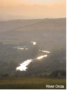 The river Orcia running along the southern edge of Montalcino