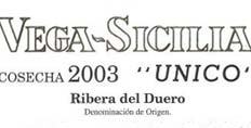 Vega Sicilia 2003 Unico label detail