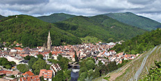 Alsace town with hills in background